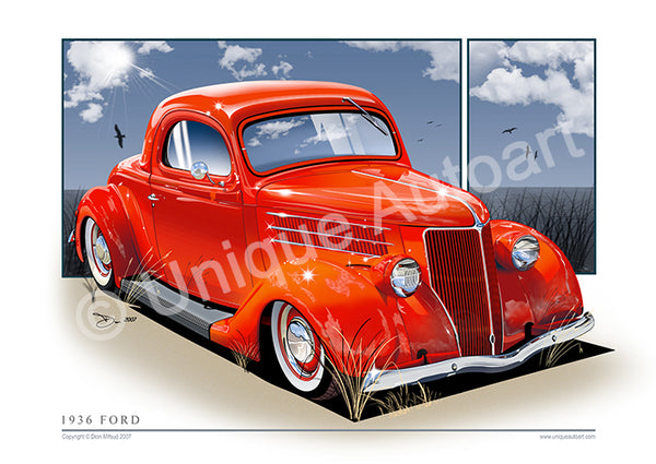 1936 Ford Coupe - Classic Ford Car Drawing – Unique Autoart
