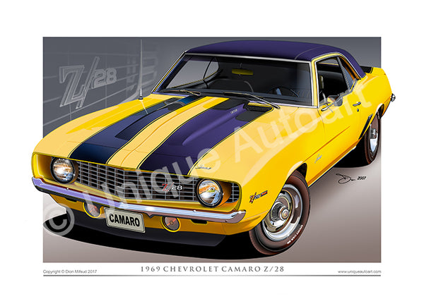 1969 Camaro Drawing - Classic American Muscle Car