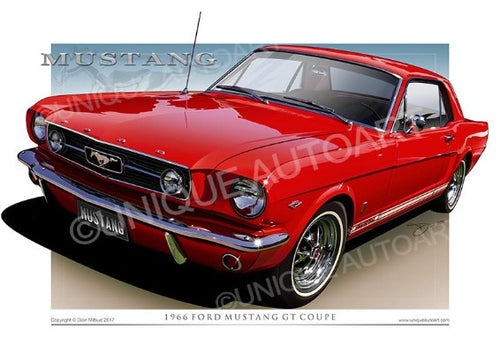 1966 Mustang Coupe Art Prints - Candy Apple Red